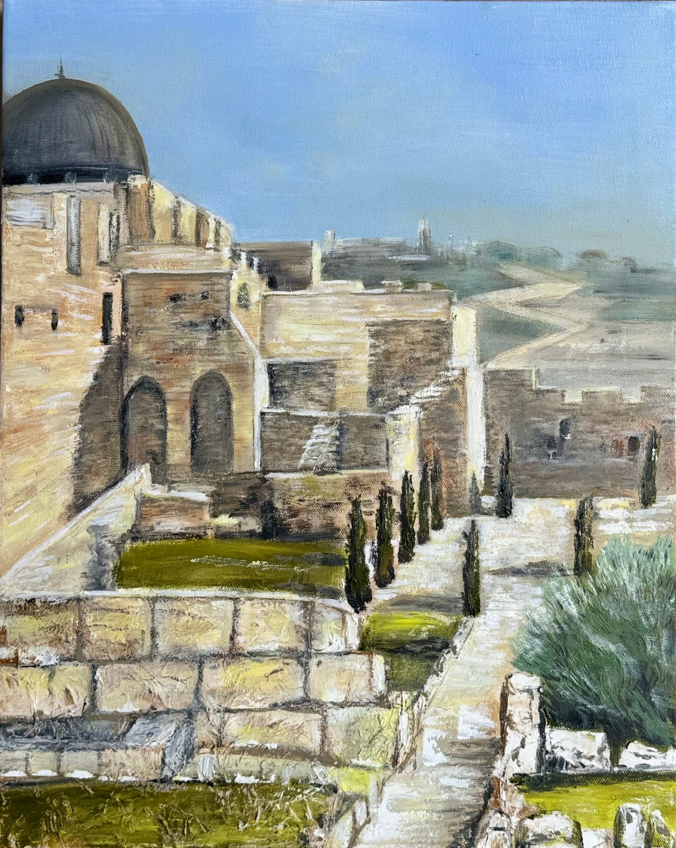 Jerusalem abstract cityscape painting, mixed media on handmade paper and canvas by Lyuba Vasileva