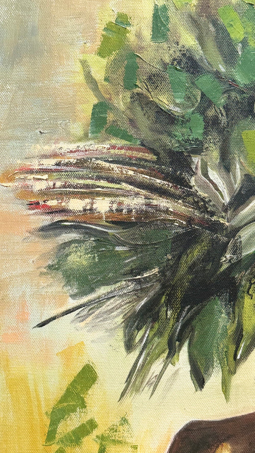Detail of an original oil painting on canvas.
Layers of greens, earth tones and movement inspired by organic shapes and quiet inner landscapes.