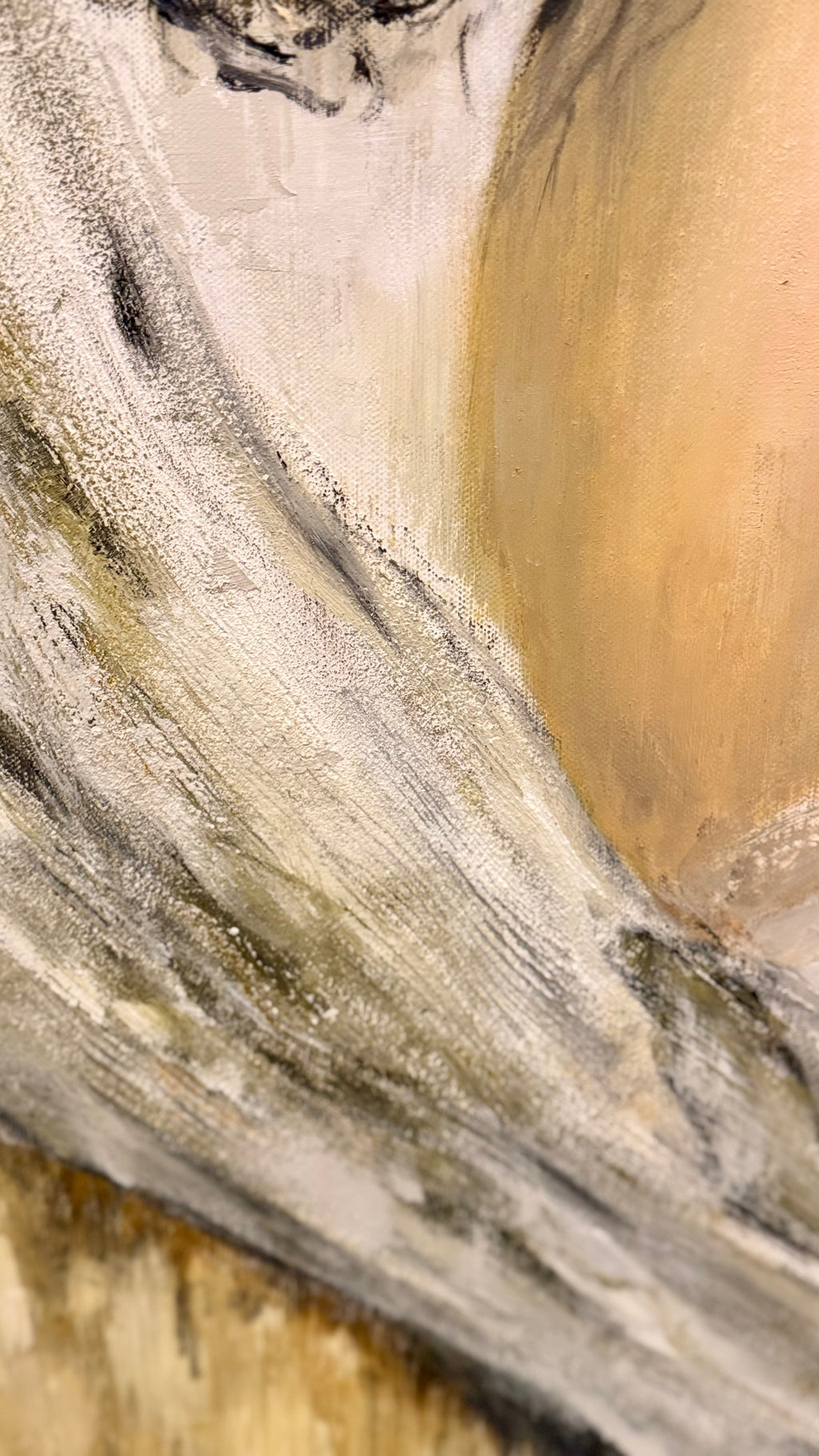 Detail of layered wax, oil and textured sea-worn driftwood in Stand Beside Me by Lyuba Vasileva
