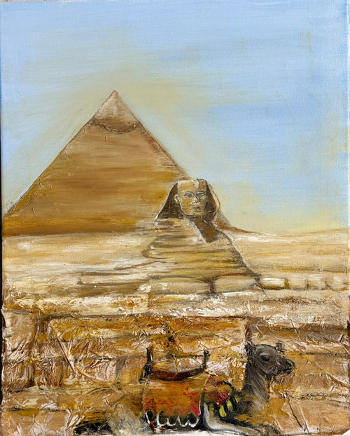 original mixed media painting egypt pyramid sphinx desert wall art textured canvas