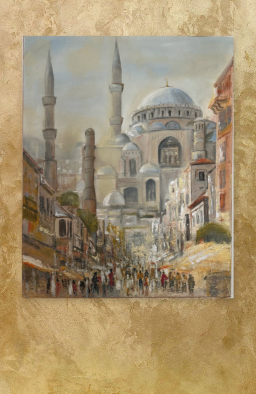 Abstract painting of Hagia Sophia in Istanbul on textured wall background, Mediterranean polis series