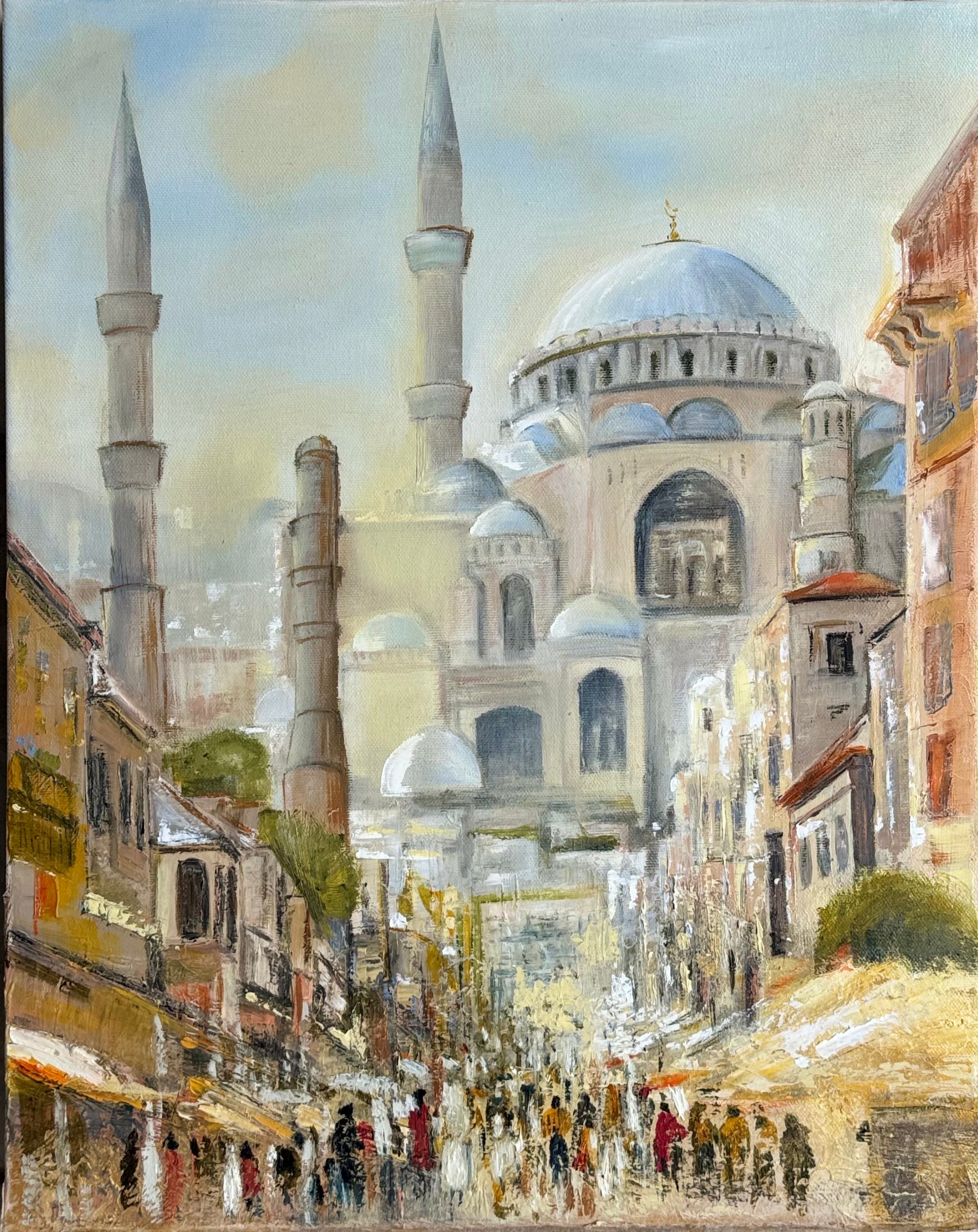 Original abstract cityscape painting Istanbul Hagia Sophia wall art Mediterranean Polis Series Lyuba Vasileva