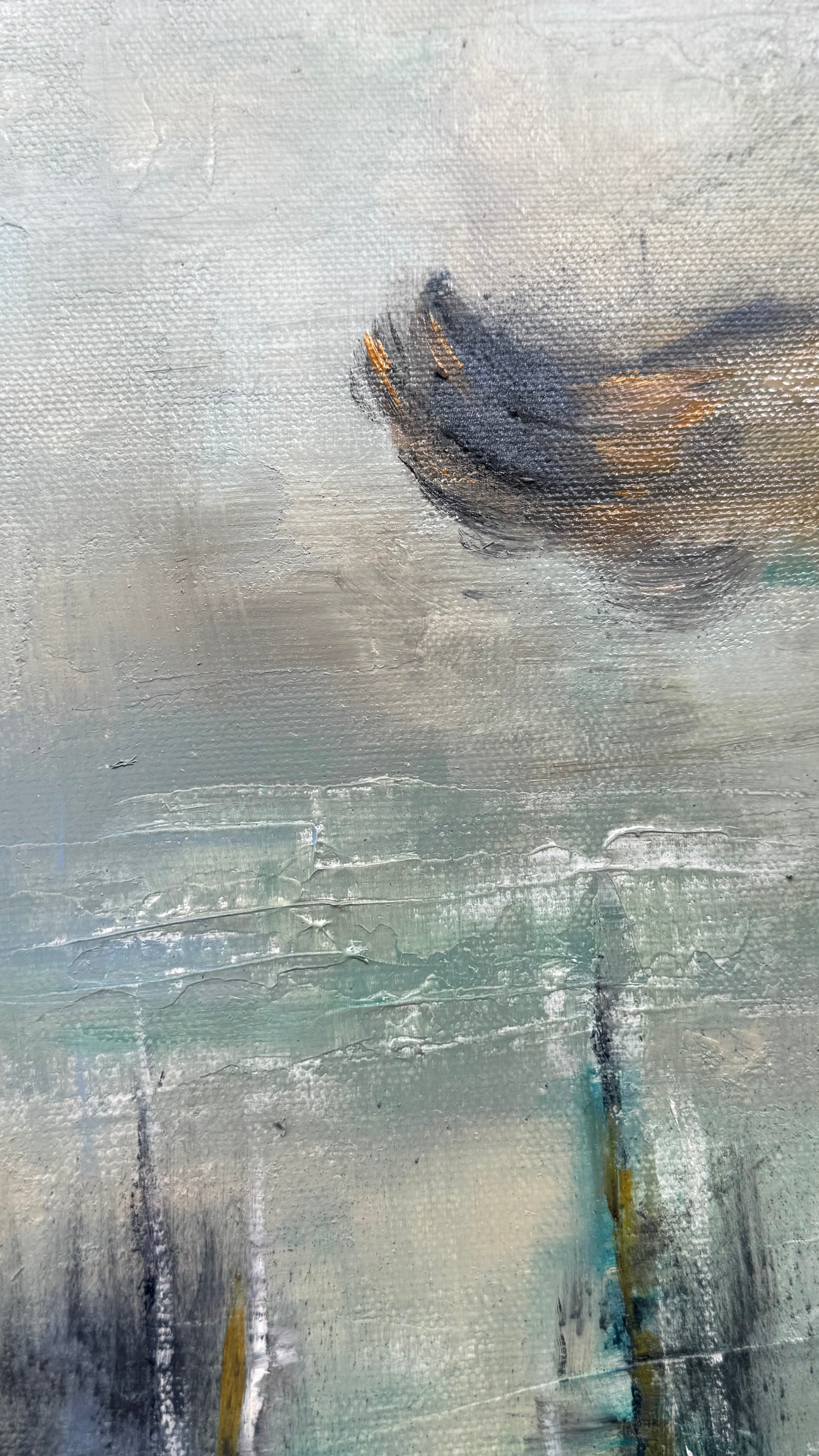 Luminous modern art eagle painting with atmospheric mixed media textures and ethereal oxidant color fields