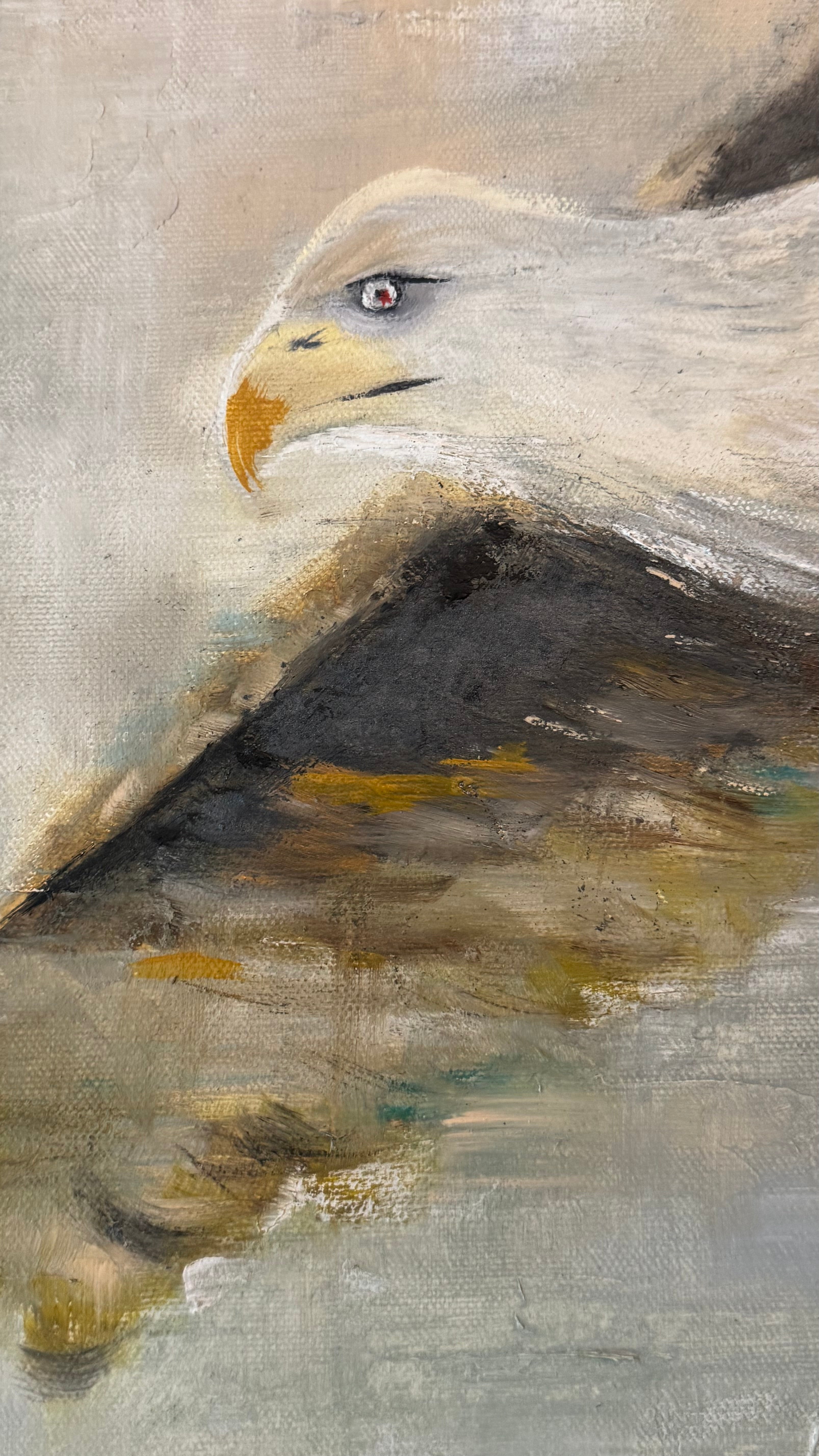 Luminous contemporary eagle painting with atmospheric mixed media textures and ethereal abstract color fields