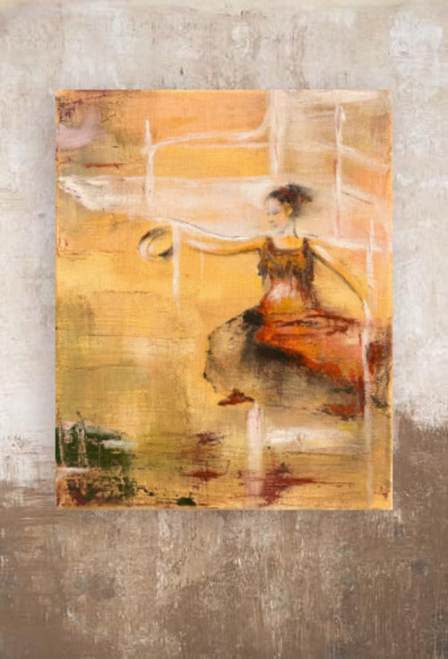 Contemporary abstract figurative painting by Lyuba Vasileva featuring a woman in an expressive textured space.